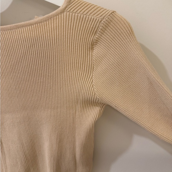Beige Yellow Ribbed Long Sleeve Top - Picture 4 of 6